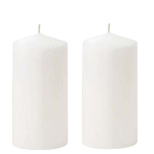 White Pillar Candle Set - 2 Unscented Decorative,Parties, Large Candles, White Candle Columns, Column Candles Clearance or Wedding Candle, 2.4" x 6" (2PC, 6cmX15cm)