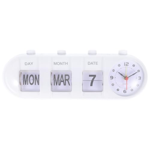 1Pc Manual Flip Desk Clock Perpetual Calendar Plastic Date Display Home Office Desktop Calendar Clock for Dorm Room Decor