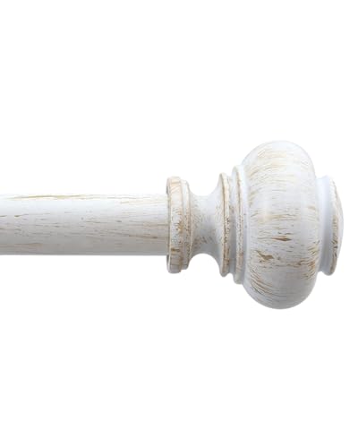 White Curtain Rods for Windows 48 to 84 Inch, Wood Curtain Rod Adjustable Boho Decorative Drapery Rods 1 Inch Heavy Duty Windows Rod for Farmhouse Kitchen Bedroom Living Room