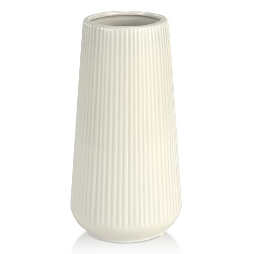 Beige Ceramic Vase, GUKJOB Small Cute Flower Vase for Pampas Grass, Home, Living Room, Dining Table, Farmhouse, Office Decor, Bedroom, Table, and Kitchen Shelf (Beige)