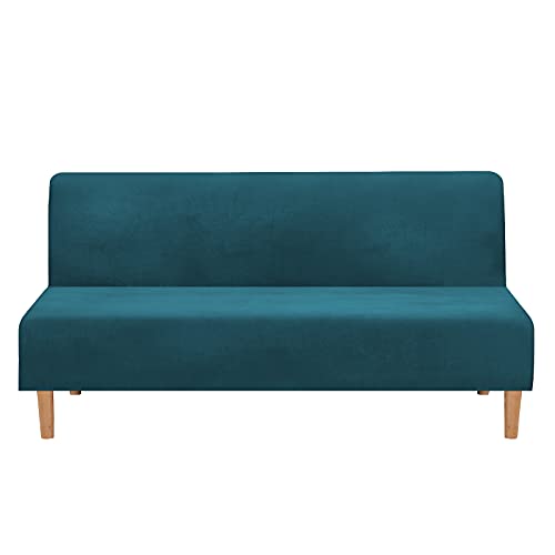 MIFXIN Armless Futon Slipcover Velvet Stretch Folding Sofa Cover Elastic Couch Furniture Protector for Foldable Futon Moving Sofa Bed Without Armrests (Velvet Deep Blue)