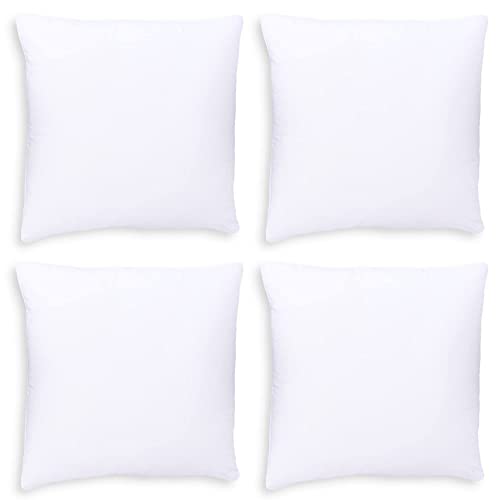 GOLD TEXTILES White Throw Pillows Insert (Pack of 4) - 18 x 18 Inches Polyester Sham Stuffer Throw Pillow - Lightweight Square Indoor Decorative Pillows - Bed and Cushion Couch Pillows