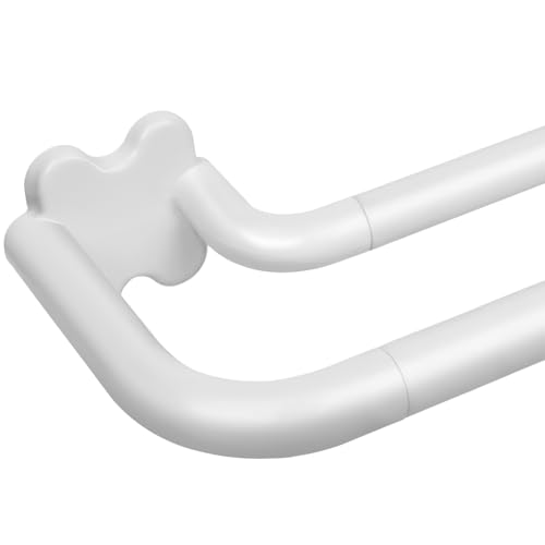 USFOOK White Blackout Double Curtain Rods for Windows, Adjustable Decorative Drapery Rod 32 to 58, 3/4 Inch Window Treatment Rod, Extendable Curtain Poles for Living Room