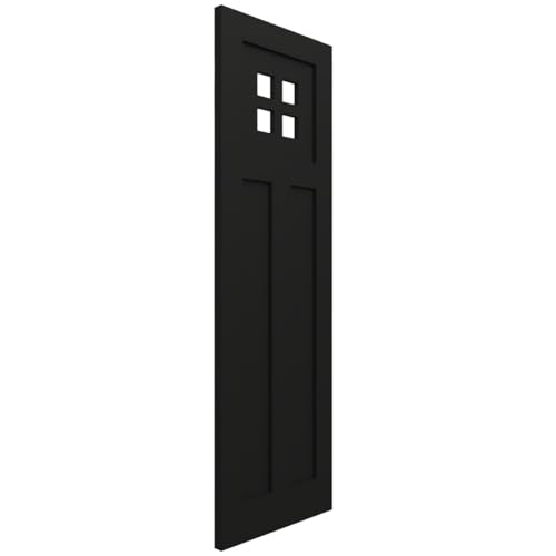 12"W x 42"H True Fit PVC San Antonio Mission Style Fixed Mount Shutters, Black (Per Pair - Hardware Not Included)