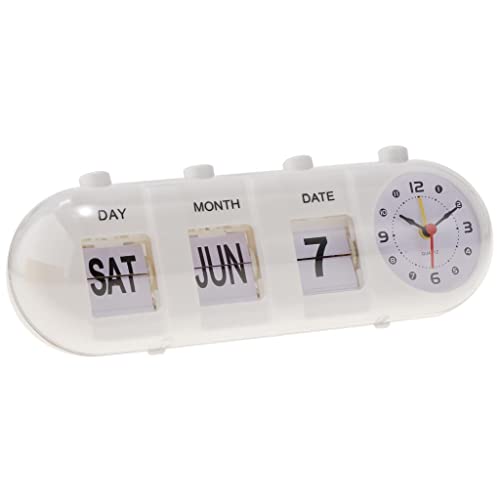 Creative Digital Auto Flip Down Clock Desk Stand Page Quartz Clock - Retro Home Decoration 4 Colors Desktop Clock for Office Bedroom Living Room, Plastic - White