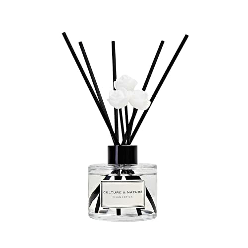 CULTURE & NATURE Reed Diffuser Set 4oz (120ml) Clean Cotton Scented Diffuser with Sticks Home Fragrance Reed Diffuser for Bathroom Shelf Decor