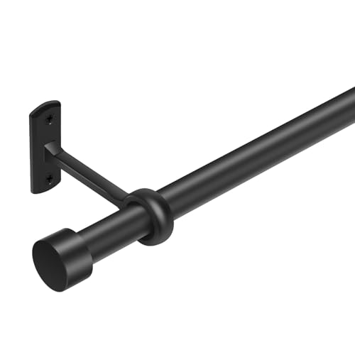 Matte Black Curtain Rods for Windows 32-240 Inches (2.5-20 Ft) Adjustable Heavy Duty Drapery Rod - 1 Inch Diameter Extra Long Black Steel Curtain Rods
