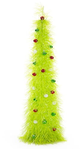 BrilliantJo Christmas Tree 5ft Valentines Day with Light Balls Ornaments Hairy Pop Up Pencil Tinsel Collapsible Stand for Xmas Holiday Party Decorations, Home Office Display Decor, Fruit Green