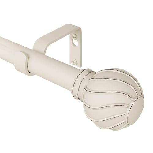 Extra Long White Curtain Rod for Windows 72 to 144 Inch Large Heavy Duty Adjustable Antique Rustic Curtain Pole Vintage Industrial Decorative Finials for Farmhouse Bedroom Living Room Cafe Kitchen