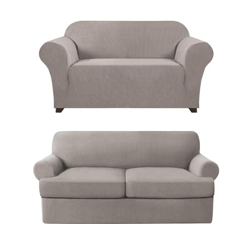 PrinceDeco Stretch Loveseat Sofa Cover Bundle T Cushion Loveseat Slipcover, Taupe