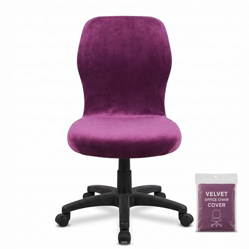 Deisy Dee Velvet Stretch Armless Office Chair Covers - Colorful Stretch Slipcover for Desk Chairs (Purple)