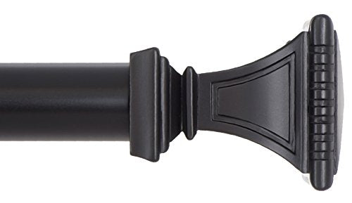 Ivilon Decorative Window Curtain Rod - Carved Square Finials, 1 1/8 in Rod, 48 to 86 in. Black