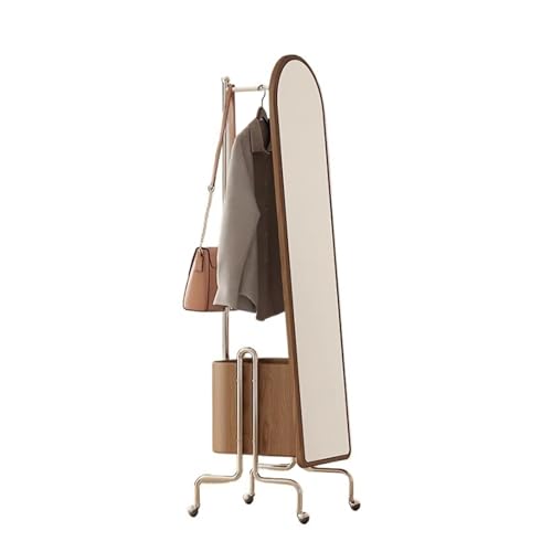 Full Body Mirror, Solid wood dressing mirror, coat rack, integrated floor-standing full-length mirror, household removable coat rack, storage rack ,Bedroom Furniture ( Color : Vintage color )