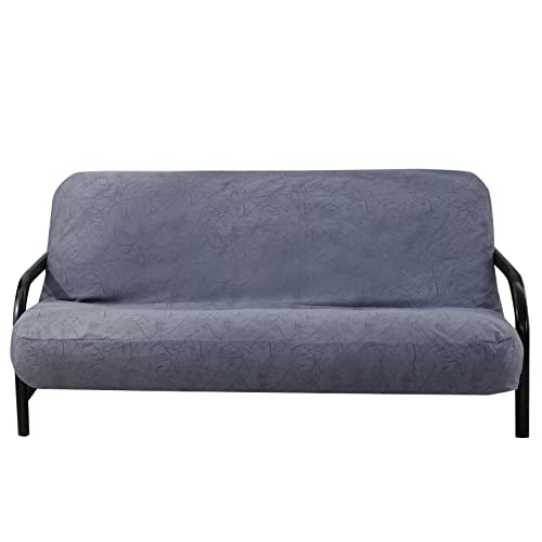 OctoRose Full Size 3 Side Zipper Premium Velvet Rich Opulent Color Bushes - Grey Futon Cover Sofa Daybed Couch Mattress Slipcover (Bush-Grey, Full Size)