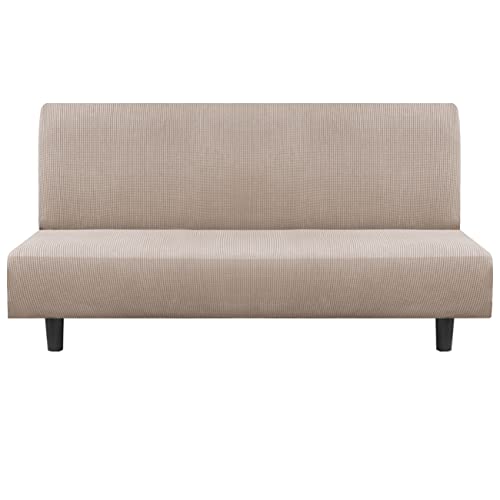 Flamingo P Stretch Armless Futon Covers - Full Queen Futon Couch Covers Slipcover - Soft Thick Jacquard Washable Sand