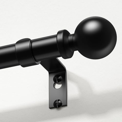 Curtain Rods 36-91 Inch, Black 1 Inch Adjustable Heavy Duty Curtain Rods for Windows, Decorative Modern Window Treatment Rod, Telescopic Splicing Metal Drapery Pole, Easy Installation