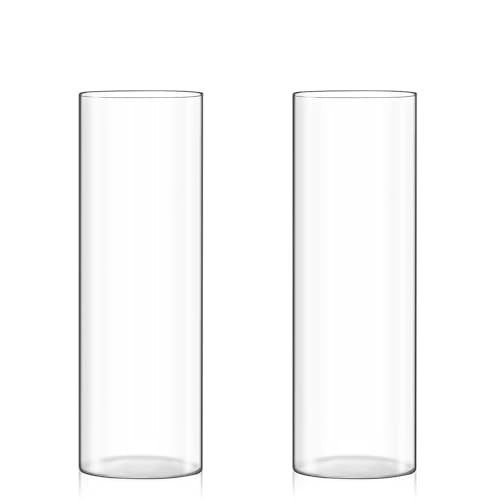 Fixwal Set of 2 Clear Tall Glass Cylinder Vases for Centerpieces, 12 x 4 Inch Tall Glass Floating Candle Holder Vase for Table, Wedding Decorations, Flower Vase for Decor
