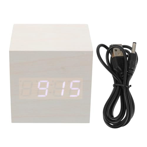 Healifty Wooden Digital Alarm Clock with Dual Led Display and Temperature Compact 2.55 Inch USB Powered Mini Clock for Bedroom and Desk Use