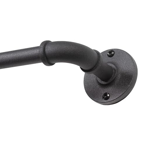 Kenney – Adler Curtain Rod, Rust-Resistant Textured Steel, Industrial Pipe Style for Indoor/Outdoor Use, 5/8" Diameter, Adjustable 28–48", Black