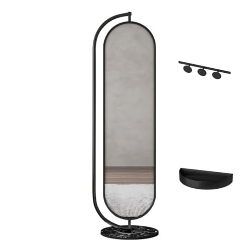 Full-Length Mirror Floor-Standing Full-Length Mirror, Rotatable Fitting Mirror, Home Dressing Mirror with Hanger Hook Storage Tray Full Length Floor Mirror (C)