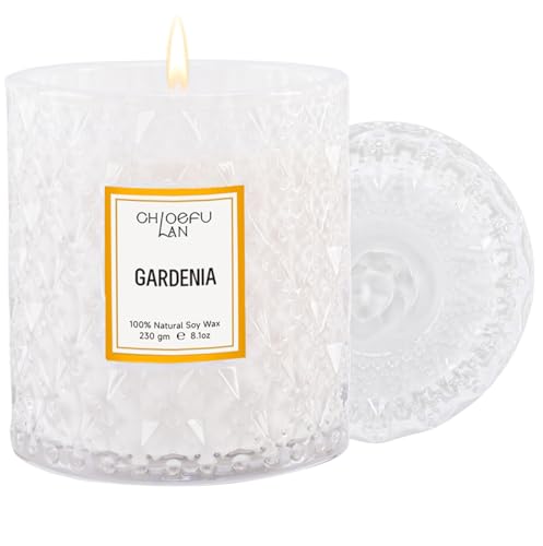 Chloefu LAN Gardenia Scented Candles for Home, Natural Soy Candle Gifts for Home Decor, Birthday Candless Gift for Women, Holiday Gifts, 8.1oz 55 Hours Burn