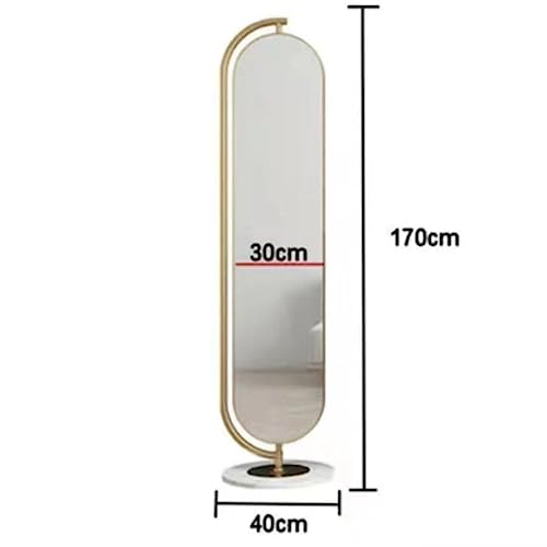 Floor-Standing Full-Length Mirror with Metal Frame 360° Rotating Full-Length Mirror is Suitable for Bedroom, Living Room, Cloakroom, Etc. (Gold)
