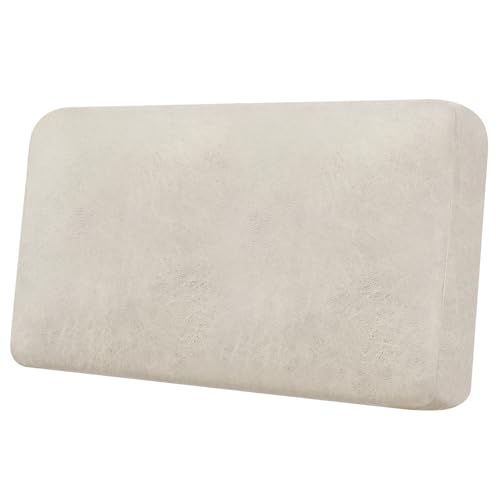 Loveseat Cushion Cover Leather-Look 1PC Stretch Love Seat Slipcover for Living Room Individual Couch Seat Protector, Pet-Friendly, Non-Slip, Easy Fit - Beige