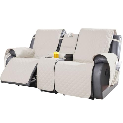 Loveseat Recliner Cover with Console Waterproof Non-Slip Recliner Cover with Elastic Straps Sofa for Double Reclining