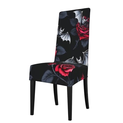 Gothic Roses Bats Chair Covers Set of 4 Super Fit Stretch Removable Washable Seat Cover for Home Kitchen and Dining Banquet Living Room