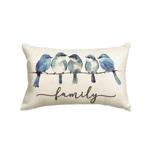 AVOIN colorlife Home Sweet Home Bluebird Family Watercolor Throw Pillow Cover, 12 x 20 Inch Summer Cushion Case Decoration for Sofa Couch