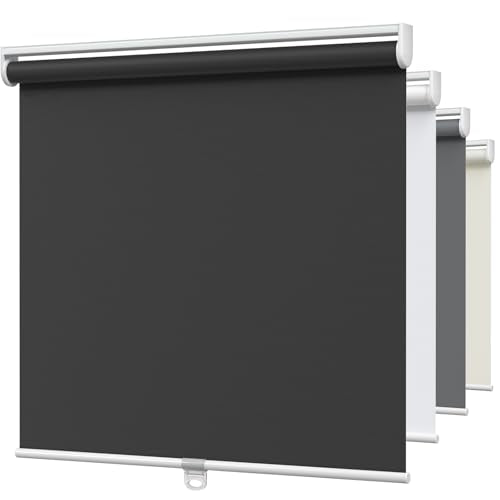 MYshade Blackout Cordless Roller Shades, Room Darkening Free-Stop Roll Up Blinds for Windows, Pull Down Blocking Blind for Home and Office, Easy to Install, 30" W X 72" H, Black