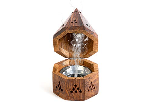Incense Garden Wooden Incense Holder Burner - Temple Wooden Charcoal/Cone Burner - 5 Inch