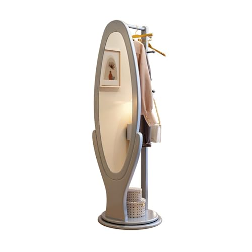Full Body Mirror, Solid wood full-length floor-to-ceiling mirror, rotatable coat rack, integrated home multi-functional bedroom fitting mirror,Bedroom Furniture (Color : Gris)