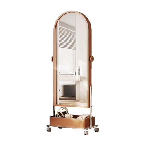 Floor Retro Full-Length Mirror Creative Magazine Rack Vintage Style Movable Wooden Dressing Mirror