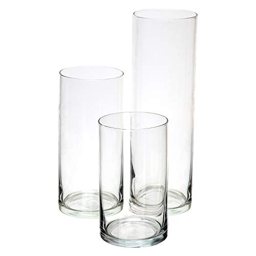 Royal Imports Glass Cylinder Vases for Centerpieces – Set of 3 Clear Hurricane Vases for Wedding, Table Decor, Floating Candles, Flowers, Candle Holders, Extra Tall Clear Vase Set, 6" / 8” / 11”