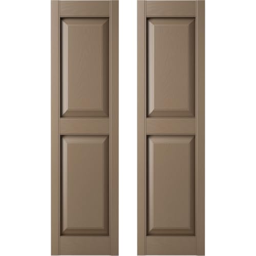 12 in. W x 43 in. H Builders Edge, TailorMade Two Equal Panels, Raised Panel Shutters, Includes Matching Installation Spikes (Per Pair), 385 - French Roast