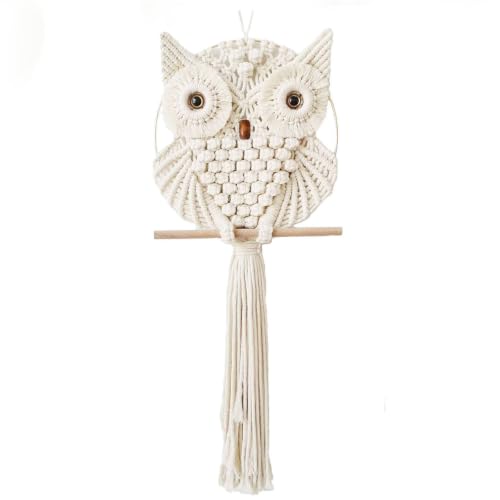 Achart Owl Macrame Wall Hanging-Hand Woven Boho Tapestry-Macrame Wall Decor -Owl Decor for Bedroom, Living Room, Nursery (Beige-Small)