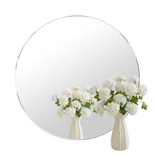 20'' Glass Round Mirror for Wall Decor, Wall Mounted Circle Mirror with Adhesive Tapes for Bathroom, Living Room, Vanity, Bedroom, Entryway, Over Sink, Hallway, Home Decor