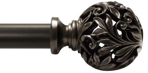 Bronze Curtain Rods 18 to 64 inches (1.5-5.33 ft), 1 Inch Diameter Adjustable Heavy Duty Decorative Curtain Rods with Decorative Openwork Carved finials for Living Room Bedroom Windows