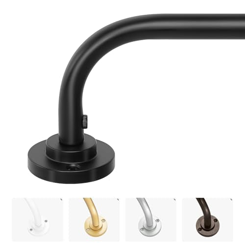Curtain Rods for Windows 28 to 48 inch, 5/8 Inch Black Curtain Rod, Adjustable Wrap Around Curtains Rod, Blackout Curtains Rods, Metal Room Darkening Curved Cafe Small Drapery Pole, Matte Black