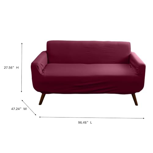 Home Details Stretch Pique Loveseat Slipcover Burgundy Color | Furniture Protector | 2 Cushion Couch Cover