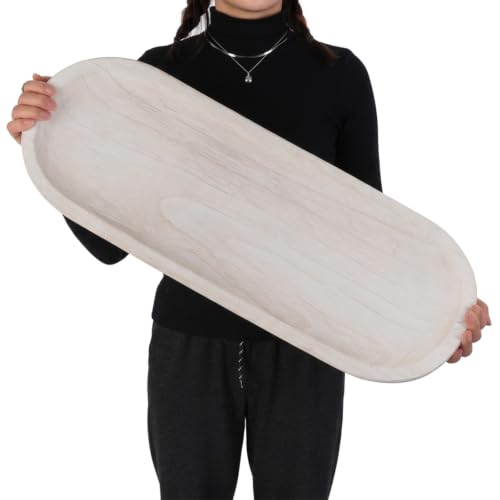 Hanobe Extra Large Wood Decorative Bowl for Table Centerpiece, 25.5" White