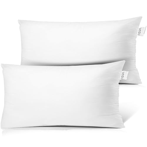 Nestl Throw Pillows for Couch, 12x18 Pillow Insert, Soft Throw Pillow, Lightweight 12x18 Pillow Inserts, Machine Washable Sofa Pillows, White Throw Pillows Premium Throw Pillow Insert 12x18 Set of 2