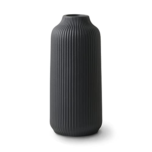 flature Ceramic Vase in Nordic Style, Decovase Large for Pampas Grass as Boho Deco, Vase Black Matt 8 inch for Flowers, Scandinavian Design Home Decoration for Fresh Flowers, Dried Flowers (Size M)