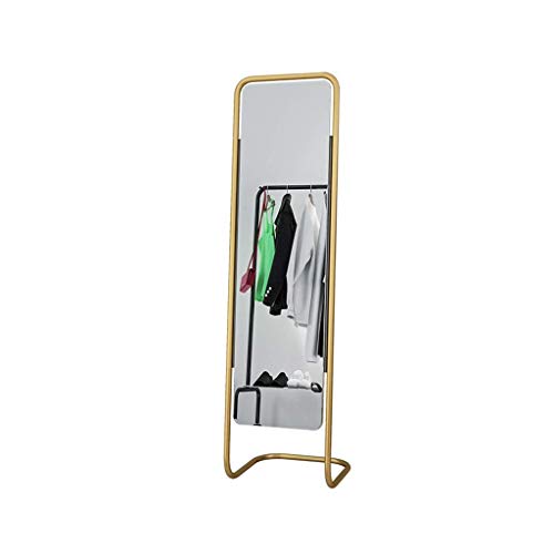 Simple Dressing Mirror Metal Fashion Floor Mirror Women’s Clothing Store Full-Length Mirror Rectangle Iron Bracket Decorative Mirror Makeup Mirror (Color : Gold Size : 165 * 42CM)