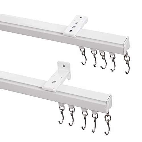 ChadMade Aluminum Ceiling Curtain Track Set with Hooks, 9ft - 12ft Adjustable Length Ceiling/Wall Mount Curtain Rail System For Grommet/Pleated Drape, Sliding Door Track, White