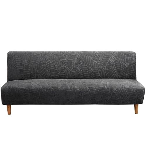 Futon Sofa Cover, Leaf Jacquard Waterproof Stretch Full Coverage Protector for Armless Sofa Bed(Dark Gray,Small)