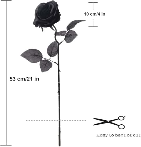 Laelfe 12 PCS Artificial Flowers Black Roses, Fake Silk Flower Long Stem Artificial Rose for Home Wedding Party Decorations(Black Halloween)