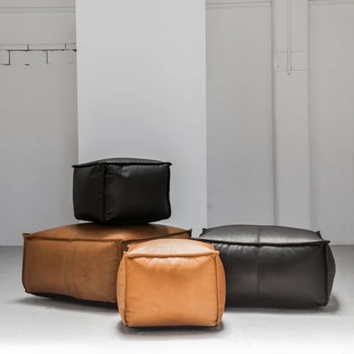 Handcrafted Moroccan Square Leather Pouffe – Delivered Unstuffed – Ottoman, Footstool, Footrest, Floor Cushion, Coffee Table, Hassock (Tan, 16" × 16" × 12" – Small)