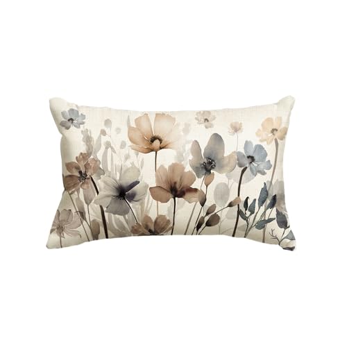 AVOIN colorlife Poppy Flowers Chinoiserie Spring Fall Throw Pillow Cover, 12 x 20 Inch Seasonal Leaves Cushion Case Decoration for Sofa Couch Farmhouse
